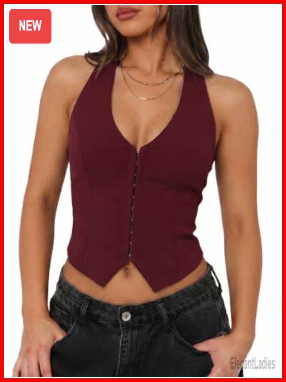 Sexy Backless Halter V Neck Tank Top Embroidered Lace Hook Eye Front